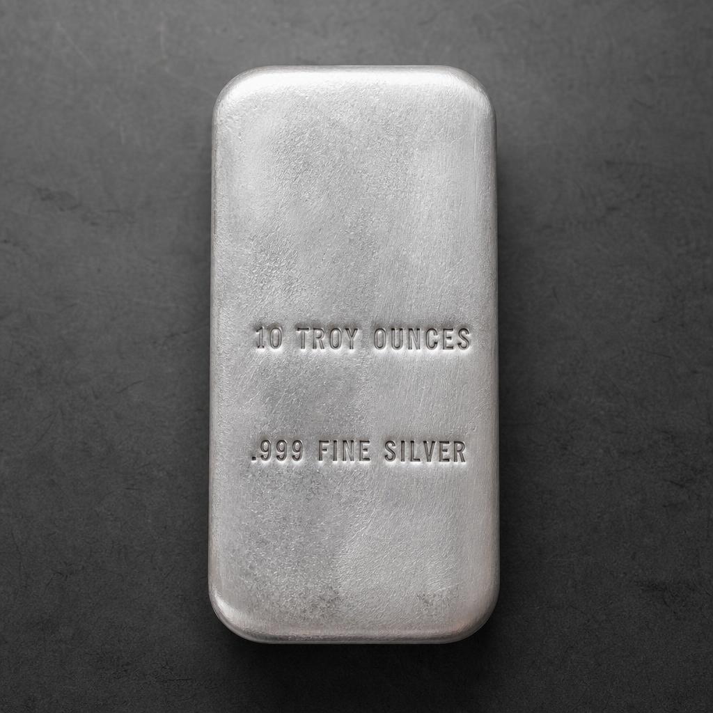 Three stacked ten ounce poured silver bars with cast texture